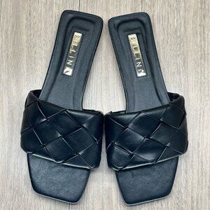 Billini Sandals Womens Size 7 Felix Woven Slip On Flat Slides Synthetic Black